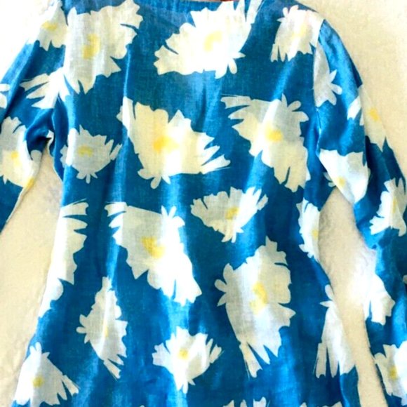 RARE! ISLAND COMPANY Tunic 100% Linen Caftan Floral Print Palm Beach Farm Rio M - Picture 8 of 9